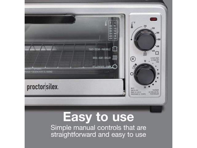 Proctor Silex 4 Slice Countertop Toaster Oven, Multi-Function with Bake, Toast and Broiler, 1100 Watts, 30 min timer and auto-shutoff, Includes...