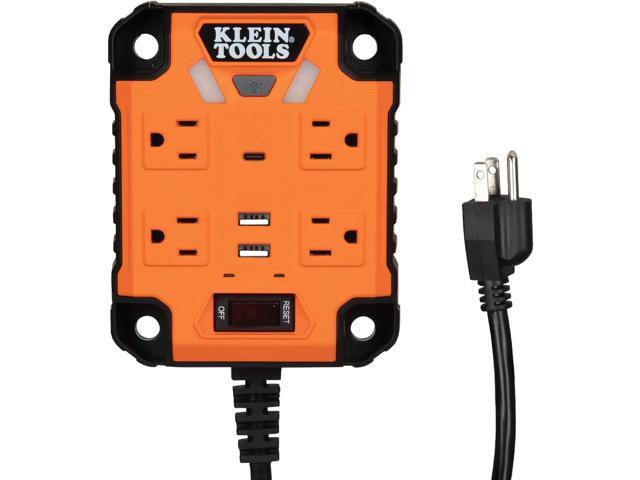 Klein Tools 29601 Magnetic Power Strip with Surge Protector, Extension Cord, 4 Outlets, 3 USB Ports, 5-Foot Cord, Power Supply Box with Light,...