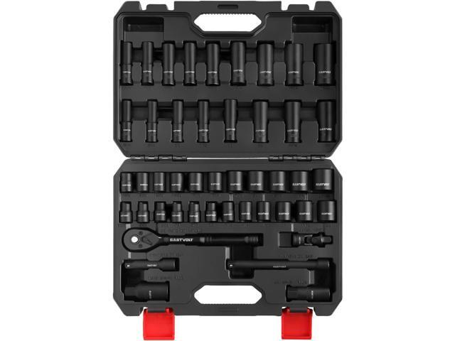 Eastvolt 46 Pieces Drive Socket Ratchet Wrench Set, Mechanic Tool Kits with 72 Teeth Reversible Ratchet, Extension Bar Set and Storage Case,...