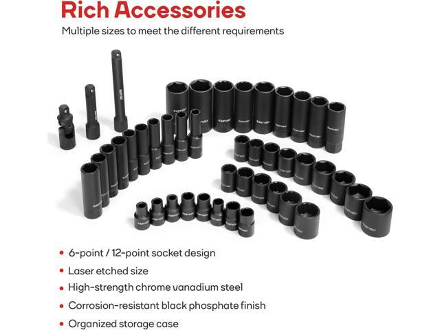 Eastvolt 46 Pieces Drive Socket Ratchet Wrench Set, Mechanic Tool Kits with 72 Teeth Reversible Ratchet, Extension Bar Set and Storage Case,...