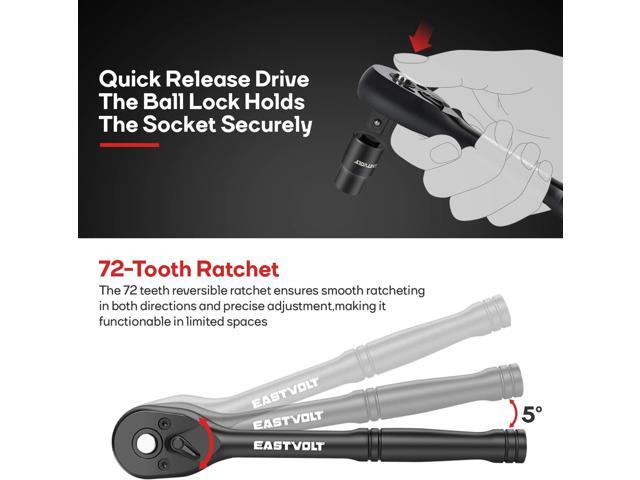 Eastvolt 46 Pieces Drive Socket Ratchet Wrench Set, Mechanic Tool Kits with 72 Teeth Reversible Ratchet, Extension Bar Set and Storage Case,...