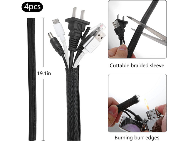 173 Pcs Cable Management Organizer Kit, Include 4 Cable Sleeve Split with 47 Self Adhesive Cable Clips Holder, 10 Cable Ties, 10 Adhesive Wall...