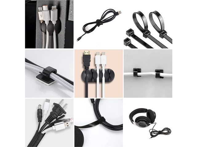 173 Pcs Cable Management Organizer Kit, Include 4 Cable Sleeve Split with 47 Self Adhesive Cable Clips Holder, 10 Cable Ties, 10 Adhesive Wall...