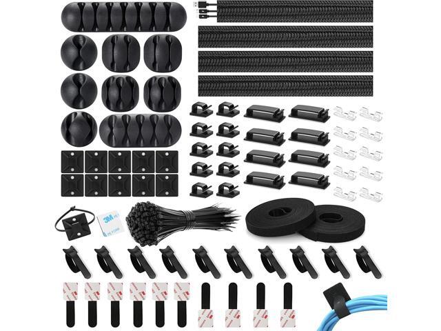 173 Pcs Cable Management Organizer Kit, Include 4 Cable Sleeve Split with 47 Self Adhesive Cable Clips Holder, 10 Cable Ties, 10 Adhesive Wall...