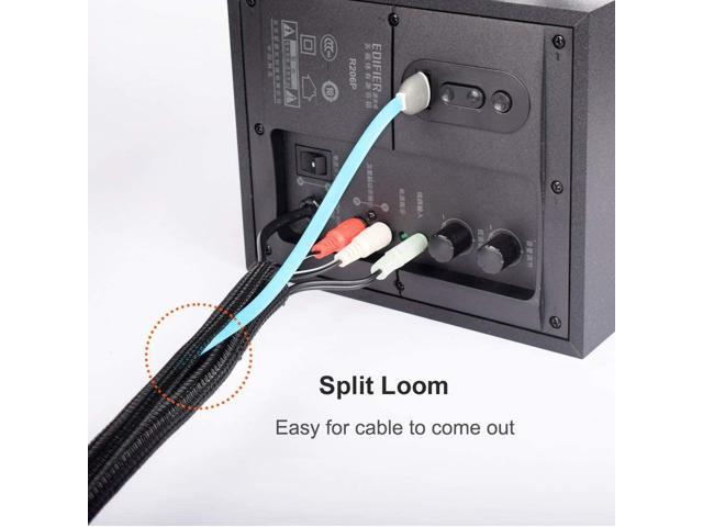 6.6ft - 1/2 inch Black Cable Sleeve, Cable Organizer for Desk PC TV Computer, Wire Protector Cable Wrap Cover, Cord Management for Home Office