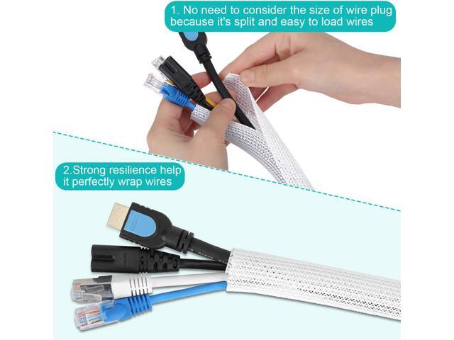 20ft - 3/4 inch White Cable Sleeve, Cable Organizer for Desk PC TV Computer, Wire Protector Cable Wrap Cover, Cord Management for Home Office