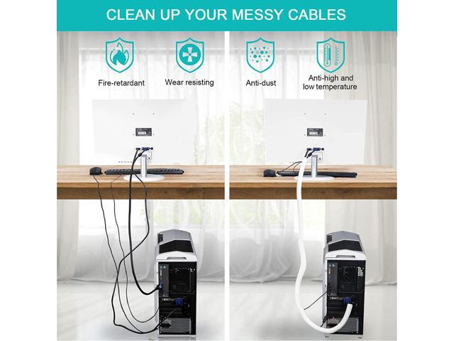 20ft - 3/4 inch White Cable Sleeve, Cable Organizer for Desk PC TV Computer, Wire Protector Cable Wrap Cover, Cord Management for Home Office