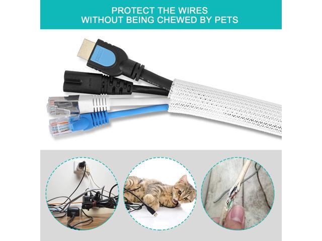 20ft - 3/4 inch White Cable Sleeve, Cable Organizer for Desk PC TV Computer, Wire Protector Cable Wrap Cover, Cord Management for Home Office