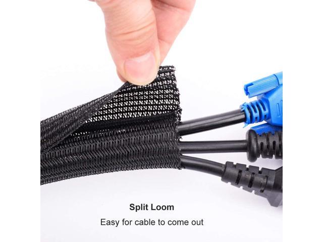 20ft - 3/4 inch Black Cable Sleeve, Cable Organizer for Desk PC TV Computer, Wire Protector Cable Wrap Cover, Cord Management for Home Office