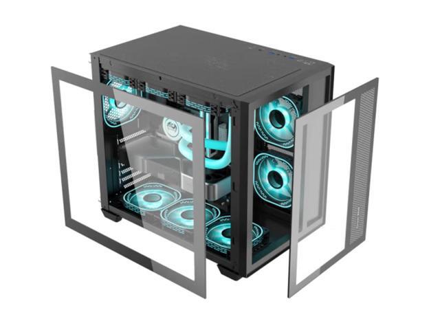 Micro ATX Case, Mini-ITX Gaming PC Case 2 Tempered Glass Panels & Front Panel Micro ATX PC Case USB 3.0 Type-C 3.2/360mm Water Cooling Ready - Black