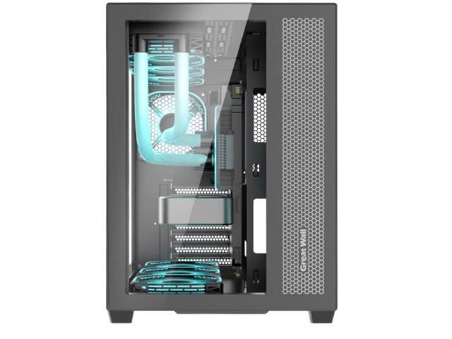 Micro ATX Case, Mini-ITX Gaming PC Case 2 Tempered Glass Panels & Front Panel Micro ATX PC Case USB 3.0 Type-C 3.2/360mm Water Cooling Ready - Black