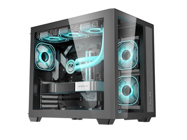Micro ATX Case, Mini-ITX Gaming PC Case 2 Tempered Glass Panels & Front Panel Micro ATX PC Case USB 3.0 Type-C 3.2/360mm Water Cooling Ready - Black