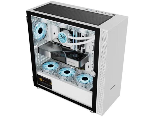 Gaming PC Case E-ATX Desktop Computer Case with Tempered Glass Side Panel/ Support 360mm Water Cooling / 5 Hard Drive Bits / 10 Fan Positions - White