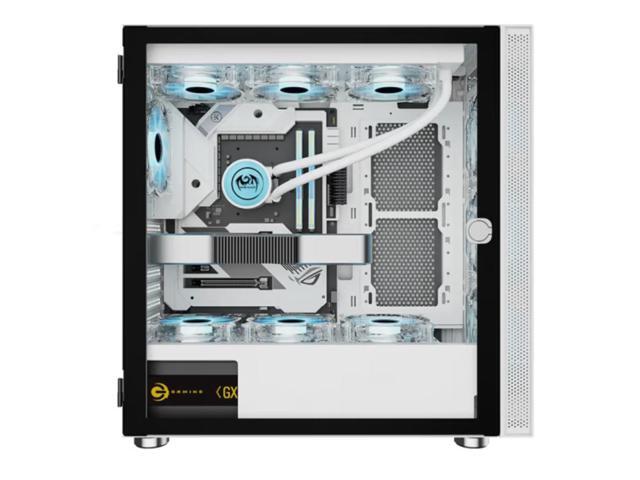 Gaming PC Case E-ATX Desktop Computer Case with Tempered Glass Side Panel/ Support 360mm Water Cooling / 5 Hard Drive Bits / 10 Fan Positions - White