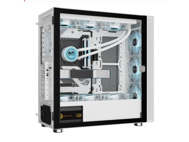 Gaming PC Case E-ATX Desktop Computer Case with Tempered Glass Side Panel/ Support 360mm Water Cooling / 5 Hard Drive Bits / 10 Fan Positions - White