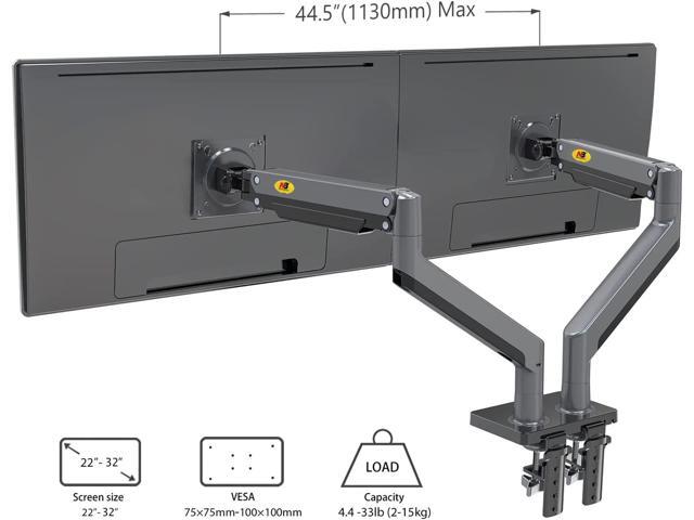 Dual Monitor Arm Ultra Wide Full Motion Swivel Monitor Mount with Gas Spring for 22''-32'' Monitors with Load Capacity from 4.4 to 33lbs for Each...