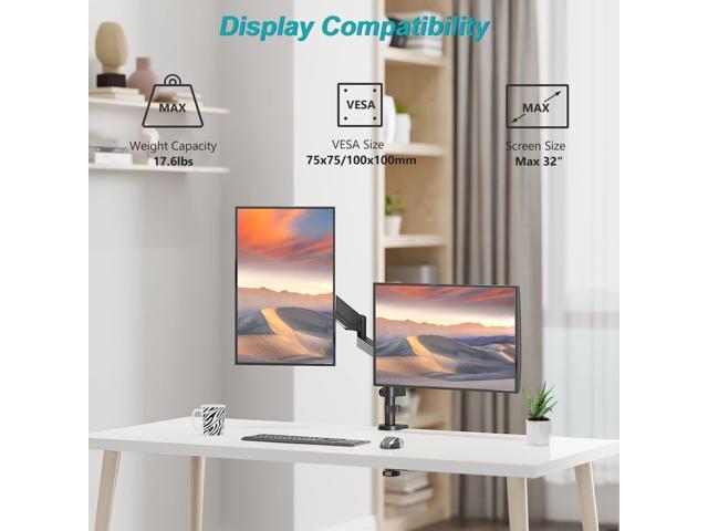 Dual Monitor Mount, Adjustable Gas Spring Arms VESA Desk Mount for 2 Monitors up to 32 inch, 17.6lbs Weight Capacity, Fully Adjustable for Home...