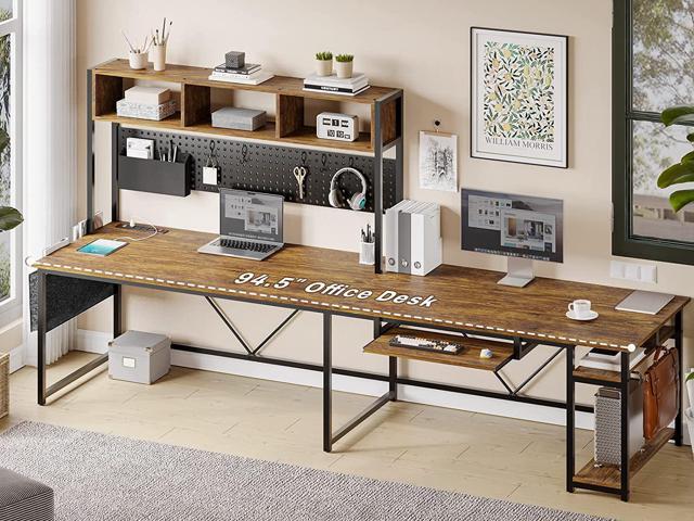 L Shaped Computer Desk, Reversible Corner Desk with Power Outlet and Pegboard, Computer Desk with Led Lights, Keyboard Tray, Headphone Hook and...