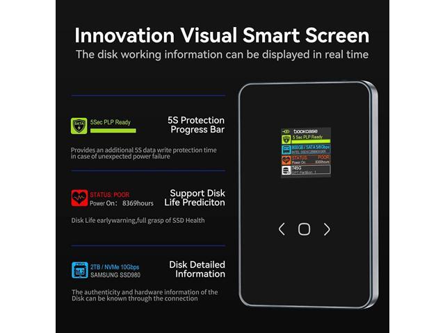 Visual Smart 2.5' Hard Drive Enclosure,Support 5S PLP, USB 3.2 Gen 2 to SATA with UASP External Hard Drive Enclosure for 7mm and 9.5mm, SATA I II...