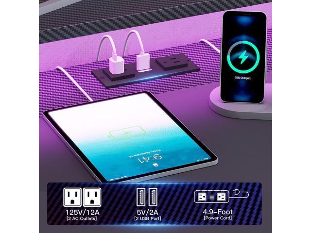 79' Gaming Desk, Computer Desk with 2 Fabric Drawers & LED Light, L Shaped Gaming Desk with Storage Shelf for Home Office, Carbon Fiber w/Free...