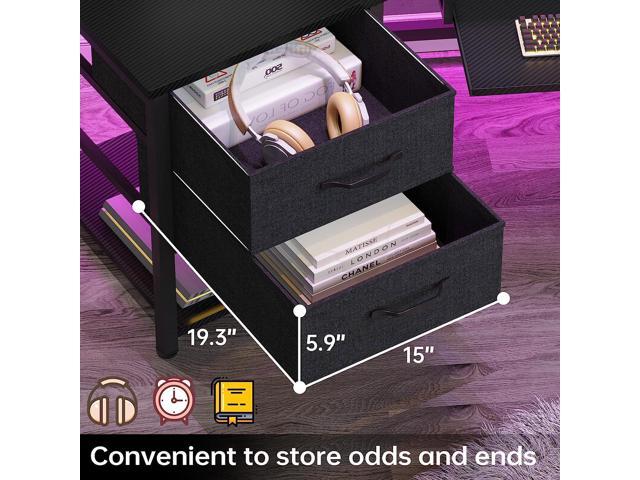 79' Gaming Desk, Computer Desk with 2 Fabric Drawers & LED Light, L Shaped Gaming Desk with Storage Shelf for Home Office, Carbon Fiber w/Free...