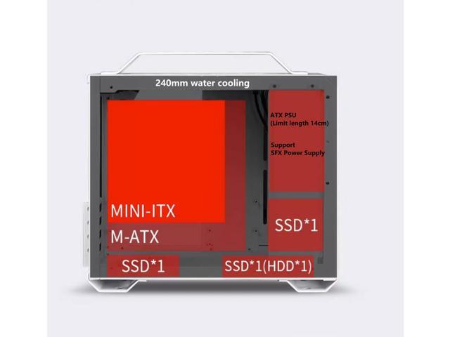 Small Computer Case, Lightweight and Portable Aluminum ITX/MATX Personal Computer Case with Tempered Glass - WHITE