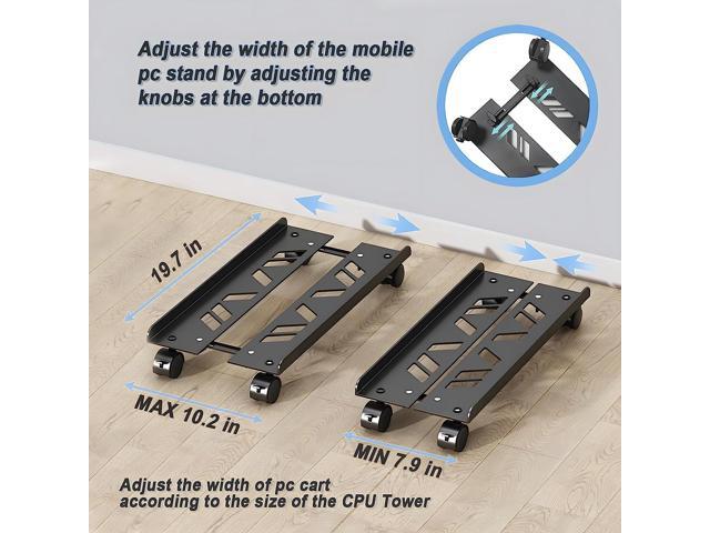 Computer Tower Stand, Adjustable Heavy-Duty CPU Stand Cart, Mobile Metal PC Tower Stand with Rolling Casters, Large CPU Raise Fits Most PC Gaming...