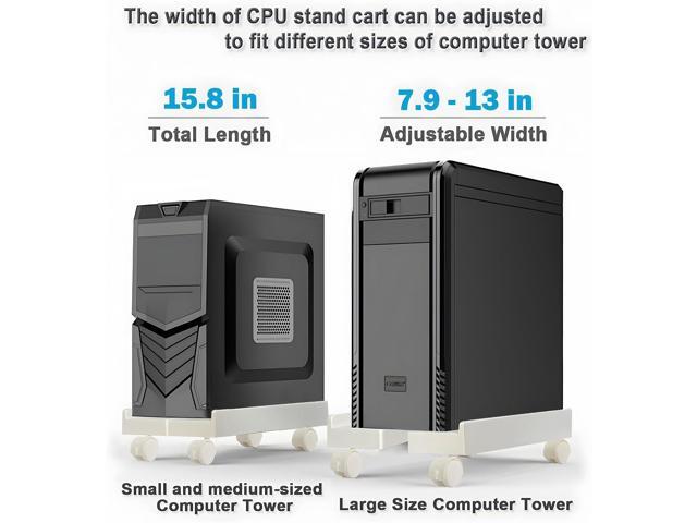 Computer Tower Stand, Adjustable CPU Stand Cart, Mobile PC Stand with Rolling Casters, CPU Raise Fits Most PC Gaming Office Desk Accessories - White
