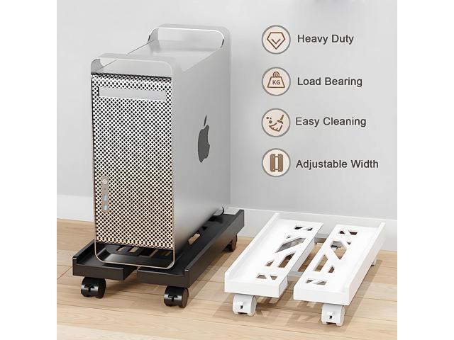 Computer Tower Stand, Adjustable CPU Stand Cart, Mobile PC Stand with Rolling Casters, CPU Raise Fits Most PC Gaming Office Desk Accessories - White