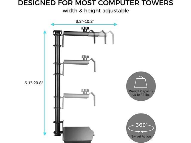 CPU Holder Under Desk Mount, Computer Tower Holder 360° Swivel Height & Width Adjustable, Holds up to 44 lbs, Fits Most Computer Tower, Black