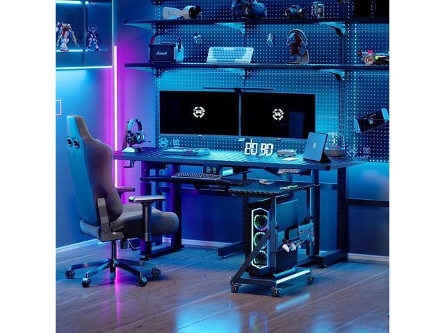 Height Adjustable Computer Tower Cart Stand, Mobile PC Laptop Standing Table, Printer Stand with Lockable Rolling Caster for Office Home