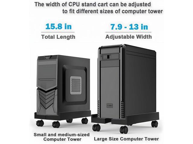 Computer Tower Stand, Adjustable CPU Stand Cart, Mobile PC Stand with Rolling Casters, CPU Raise Fits Most PC Gaming Office Desk Accessories - Black