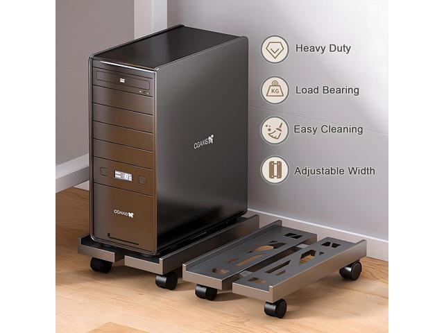 Computer Tower Stand, Adjustable CPU Stand Cart, Mobile PC Stand with Rolling Casters, CPU Raise Fits Most PC Gaming Office Desk Accessories - Black