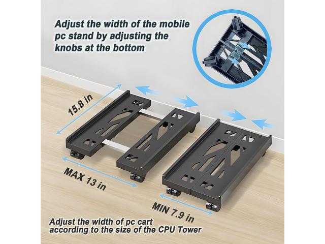 Computer Tower Stand, Adjustable CPU Stand Cart, Mobile PC Stand with Rolling Casters, CPU Raise Fits Most PC Gaming Office Desk Accessories - Black