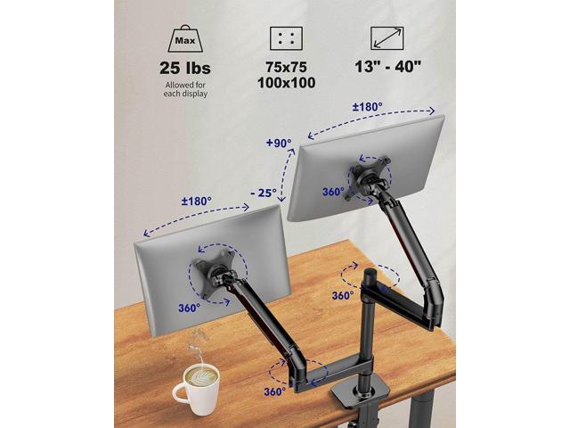 Dual Monitor Stand - Adjustable Dual Vertical Monitor Mount, Dual Monitor Arm for 13-40' Ultrawide Monitor Within 25 lbs, Computer Monitor Stand...