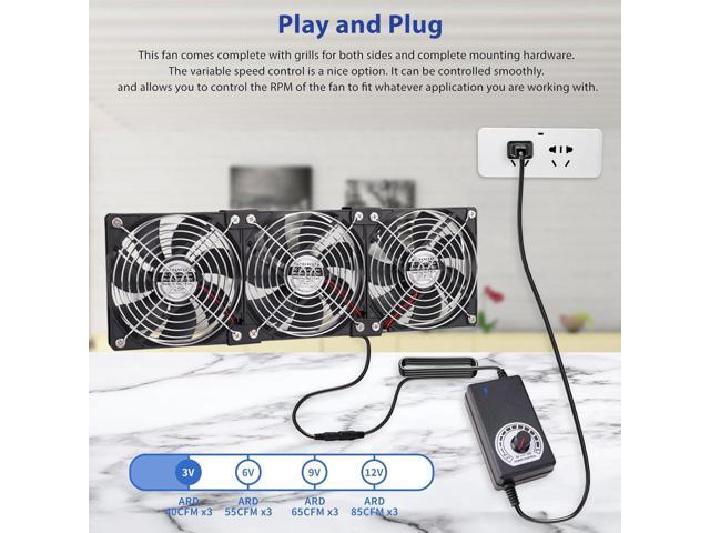 3X 120mm 12V Computer Fan with DC to AC 100V - 240V Speed Controller, Cooling for Window Cabinet Chassis Machine Server Workstation Refrigerator,...