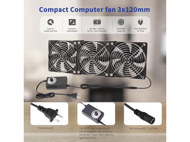3X 120mm 12V Computer Fan with DC to AC 100V - 240V Speed Controller, Cooling for Window Cabinet Chassis Machine Server Workstation Refrigerator,...