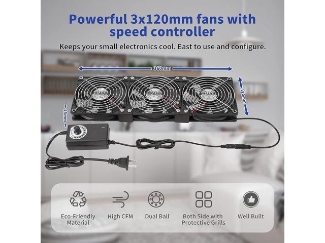 3X 120mm 12V Computer Fan with DC to AC 100V - 240V Speed Controller, Cooling for Window Cabinet Chassis Machine Server Workstation Refrigerator,...