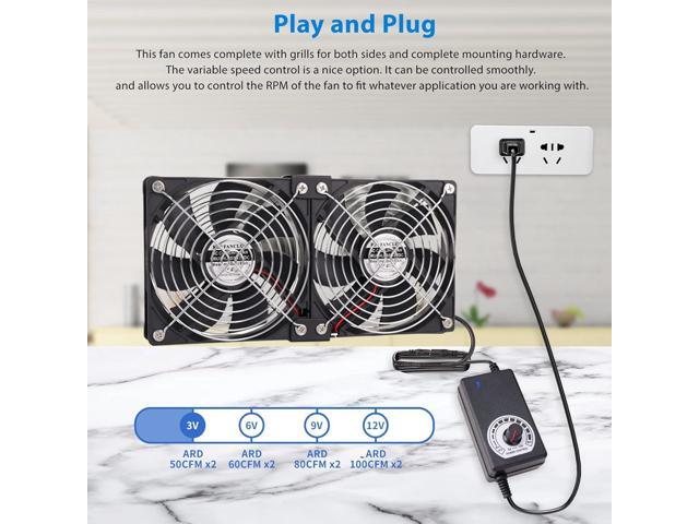 2X 120mm 12V Computer Fan with DC to AC 100V - 240V Speed Controller, Cooling for Window Cabinet Chassis Machine Server Workstation Refrigerator,...