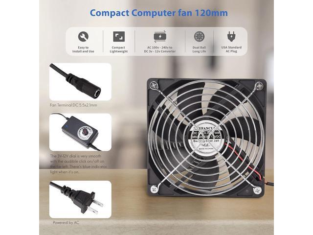 1X 120mm 12V Computer Fan with DC to AC 100V - 240V Speed Controller, Cooling for Window Cabinet Chassis Machine Server Workstation Refrigerator,...
