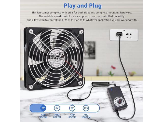 1X 120mm 12V Computer Fan with DC to AC 100V - 240V Speed Controller, Cooling for Window Cabinet Chassis Machine Server Workstation Refrigerator,...