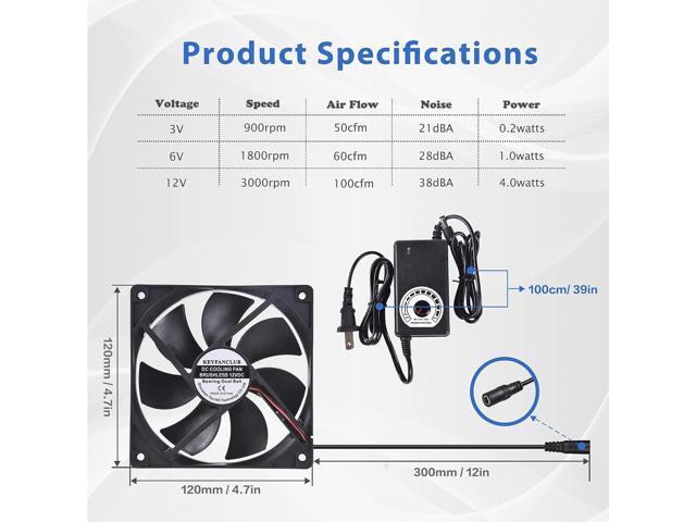 1X 120mm 12V Computer Fan with DC to AC 100V - 240V Speed Controller, Cooling for Window Cabinet Chassis Machine Server Workstation Refrigerator,...