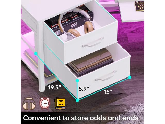 79' Gaming Desk, Computer Desk with 2 Fabric Drawers & LED Light, L Shaped Gaming Desk with Storage Shelf for Home Office, Carbon Fiber w/Free...