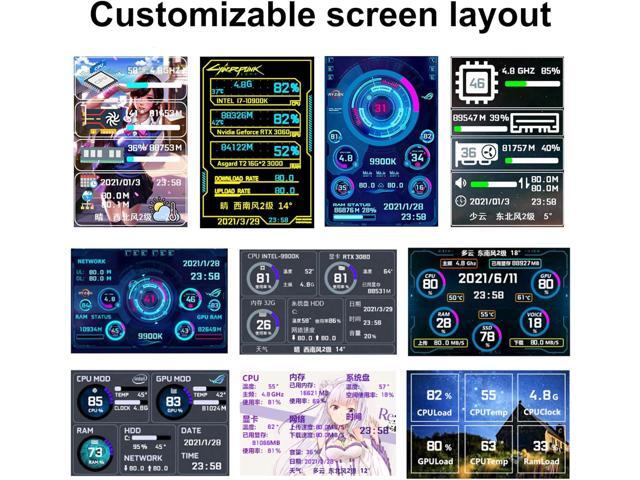 English Version Computer Temp Monitor, PC Sensor Panel Display, PC Temperature Display for PC ARGB Computer Case Secondary Screen, IPS USB Mini...