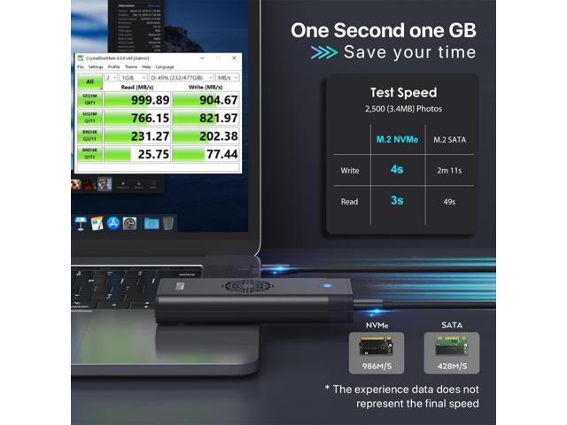 M.2 NVME SSD Enclosure with Cooling Fan, 10 Gbps USB C 3.2 Gen 2 PCIE NVME Adapter, 6Gbps SATA, M.2 Reader with Aluminum Case Support UASP Trim for...