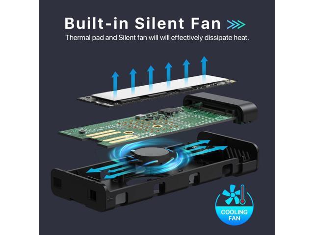 M.2 NVME SSD Enclosure with Cooling Fan, 10 Gbps USB C 3.2 Gen 2 PCIE NVME Adapter, 6Gbps SATA, M.2 Reader with Aluminum Case Support UASP Trim for...