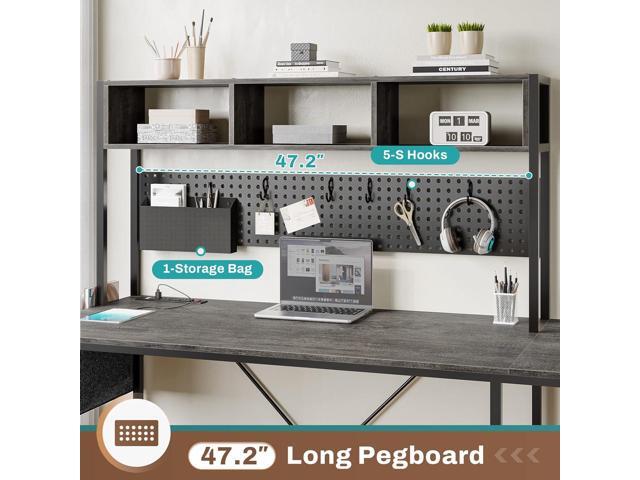 L Shaped Desk, 94.5 Inch Home Office Desk with Power Outlet & Pegboard, L Shaped Gaming Desk with Led Light, Keyboard Tray, Storage Shelves and...