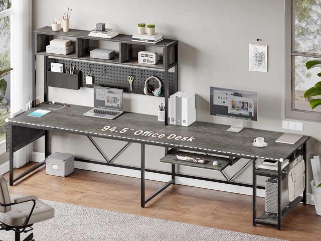 L Shaped Desk, 94.5 Inch Home Office Desk with Power Outlet & Pegboard, L Shaped Gaming Desk with Led Light, Keyboard Tray, Storage Shelves and...