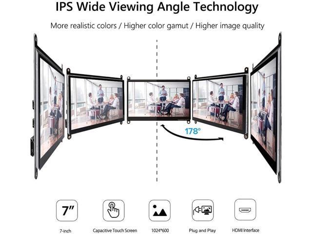 7 Inch Touch Screen Monitor for Raspberry Pi, Portable IPS Display HDMI 1024 * 600 Touchscreen with Acrylic Case, Second Monitor for Gaming...