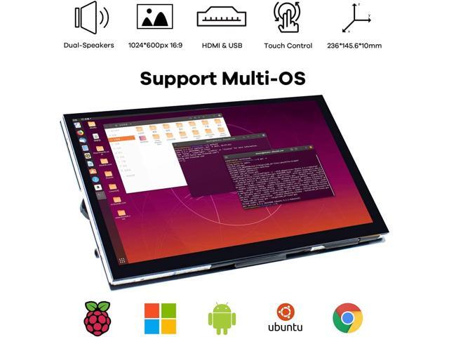 10.1' IPS LCD Capacitive Touch Screen HDMI Display Portable Monitor 1024X600 Built-in Dual Speakers for Raspberry Pi 4 3 2 Zero B+ Model B Xbox PS4...